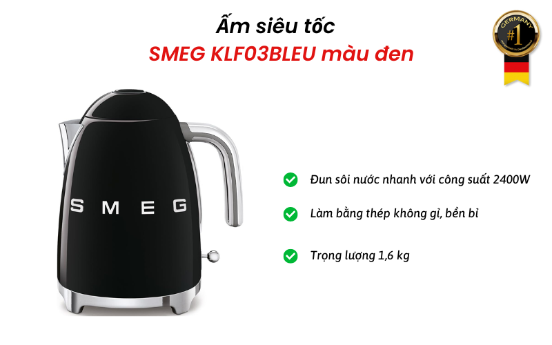 Ấm siêu tốc SMEG KLF03BLEU màu đen