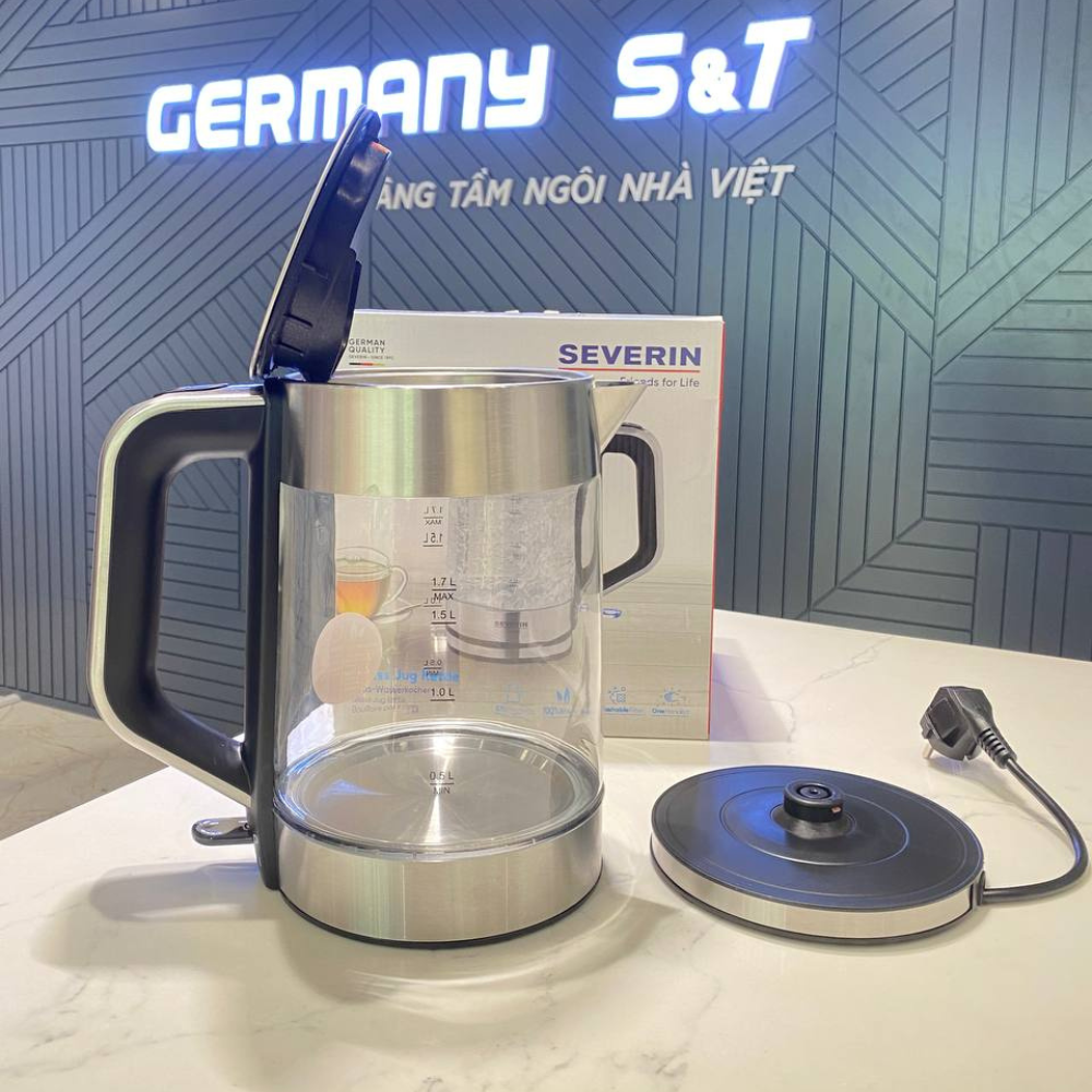 Ấm siêu tốc thủy tinh SEVERIN Germany WK3420 1,7 L