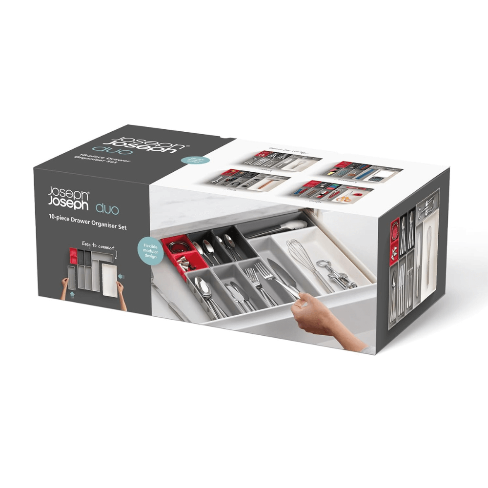 Bộ 10 khay chia ngăn kéo đựng đồ Joseph Joseph Duo đỏ xám 851676