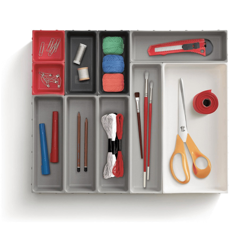 Bộ 10 khay chia ngăn kéo đựng đồ Joseph Joseph Duo đỏ xám 851676