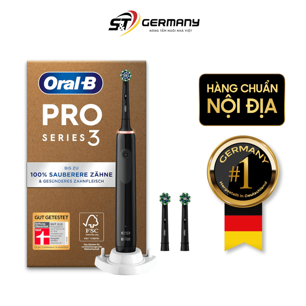 Bàn chải điện ORAL-B Pro Series 3 Plus màu đen (kèm 2 đầu bàn chải thay thế)