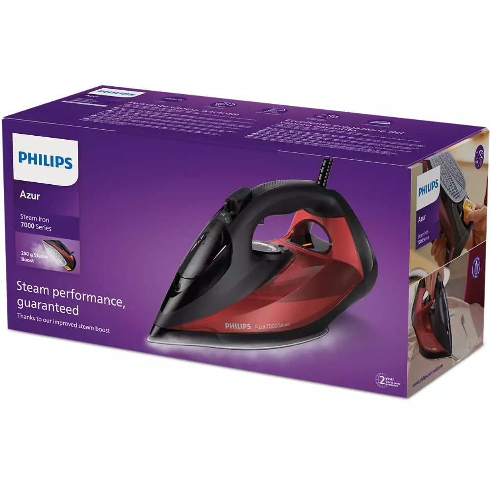 Bàn là hơi nước Philips Azur 7000 Series DST7022/40 màu đỏ đen