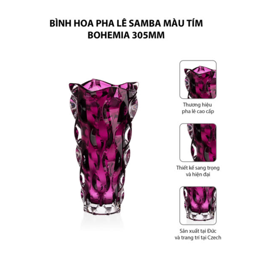 Bình hoa pha lê Bohemia Samba 30.5cm màu hồng