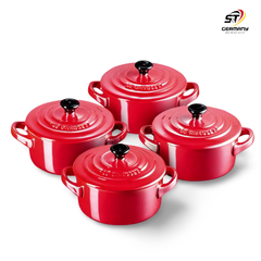 Bộ 4 nồi mini Le Creuset Cocottes Metallics màu đỏ cherry 10cm