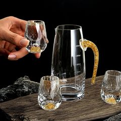 Bộ chén rượu pha lê mắt trâu vàng 24k