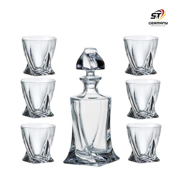 Bộ bình rượu 500ml và 6 cốc pha lê Bohemia Quadro 55ml