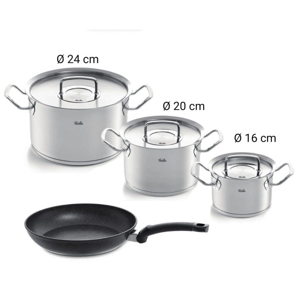Bộ nồi Fissler Profi set 3 nồi kèm chảo 26cm màu đen vung inox made in Germany