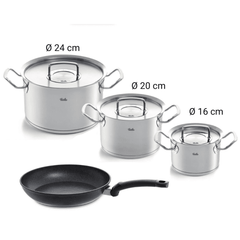 Bộ nồi Fissler Profi set 4 nồi kèm chảo 26cm màu đen vung inox made in Germany