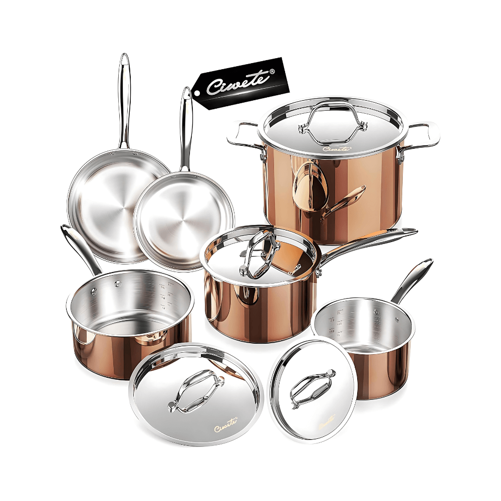 Bộ nồi inox cao cấp Ciwete 6 món màu đồng