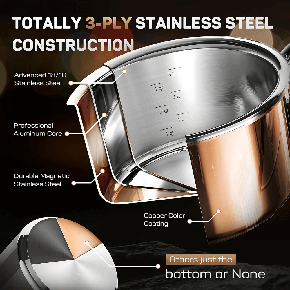 Bộ nồi inox cao cấp Ciwete 6 món màu đồng