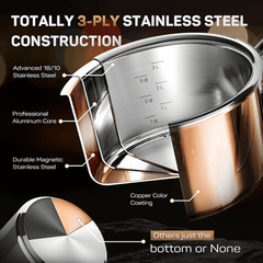 Bộ nồi inox cao cấp Ciwete 6 món màu đồng