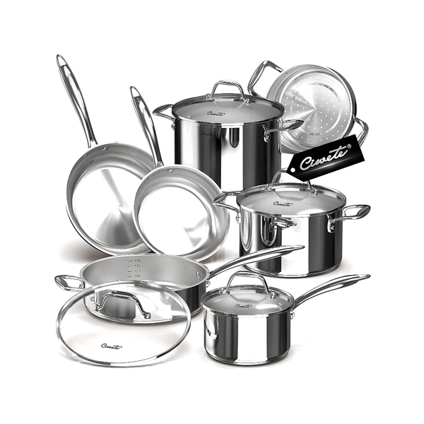 Bộ nồi inox cao cấp Ciwete 7 món có xửng hấp kèm chảo inox