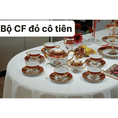 Bộ trà cà phê cô tiên đỏ 15 món