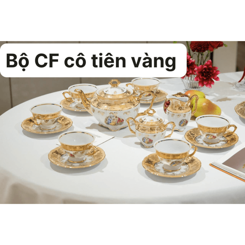 Bộ trà cà phê cô tiên vàng 15 món