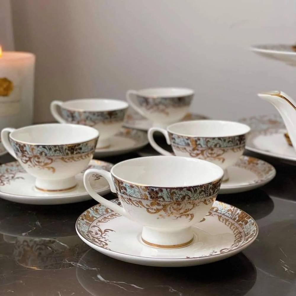Bộ trà sứ xanh ngọc dây vàng Spedona