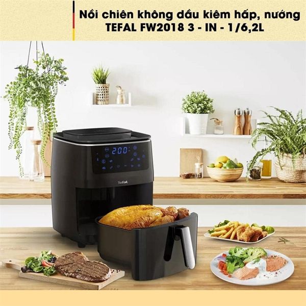 Nồi chiên không dầu kiêm hấp, nướng TEFAL FW2018 3in1 6,5L màu đen