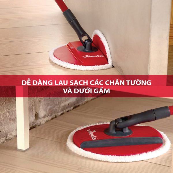 Bộ cây lau nhà đầu tròn Vileda Turbo made in SEC màu đỏ