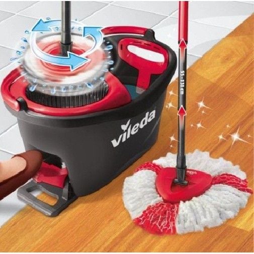 Bộ cây lau nhà đầu tròn Vileda Turbo made in SEC màu đỏ