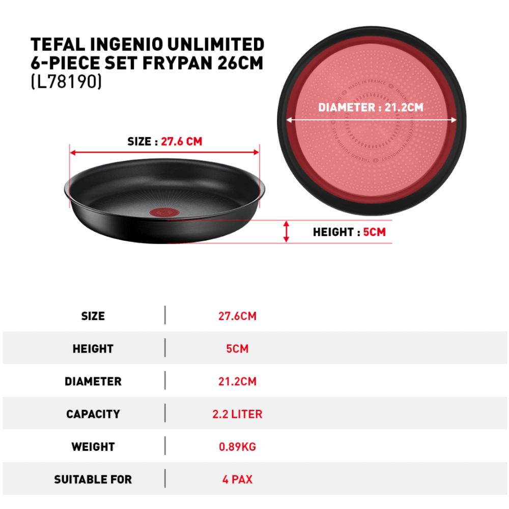 Set 3 chảo chống dính TEFAL 18 + 26 + 26cm Ingenio Unlimited L7819022 cán rời màu đen