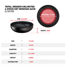 Set 3 chảo chống dính TEFAL 18 + 26 + 26cm Ingenio Unlimited L7819022 cán rời màu đen
