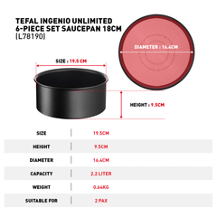 Set 3 chảo chống dính TEFAL 18 + 26 + 26cm Ingenio Unlimited L7819022 cán rời màu đen