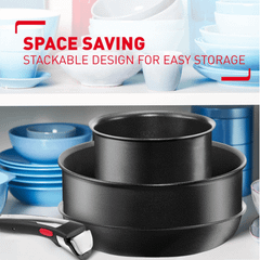 Set 3 chảo chống dính TEFAL 18 + 26 + 26cm Ingenio Unlimited L7819022 cán rời màu đen
