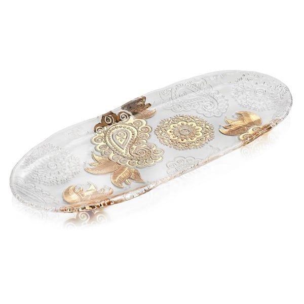 Khay Oval Pashmina Clear Gold 43x17cm IVV