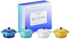 Bộ 4 nồi mini Le Creuset Cocotte Riviera màu trắng, vàng, xanh dương, xanh da trời