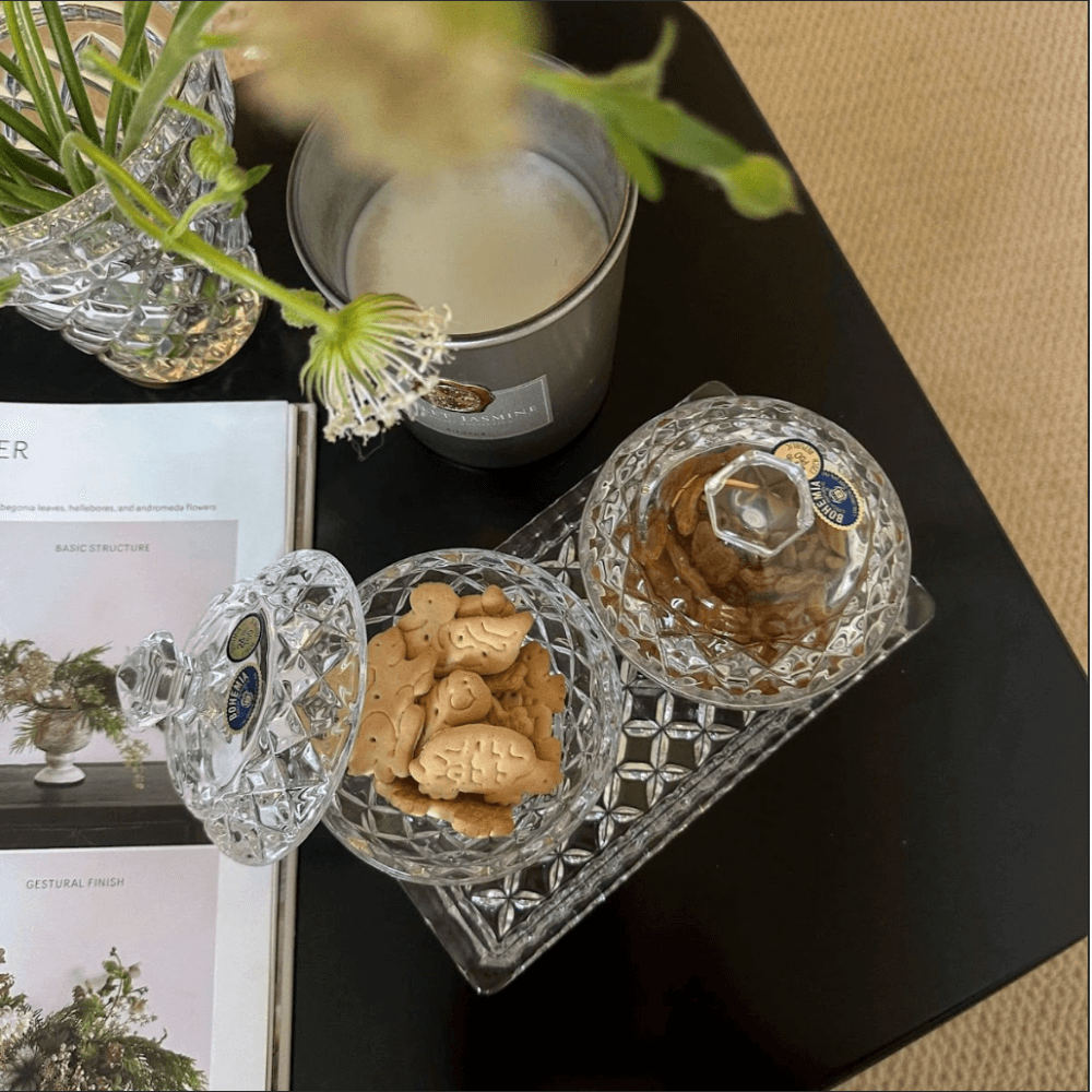 Set hũ đựng đường, bánh kẹo pha lê 3 món BOHEMIA Crystal (1 đĩa + 2 thố)