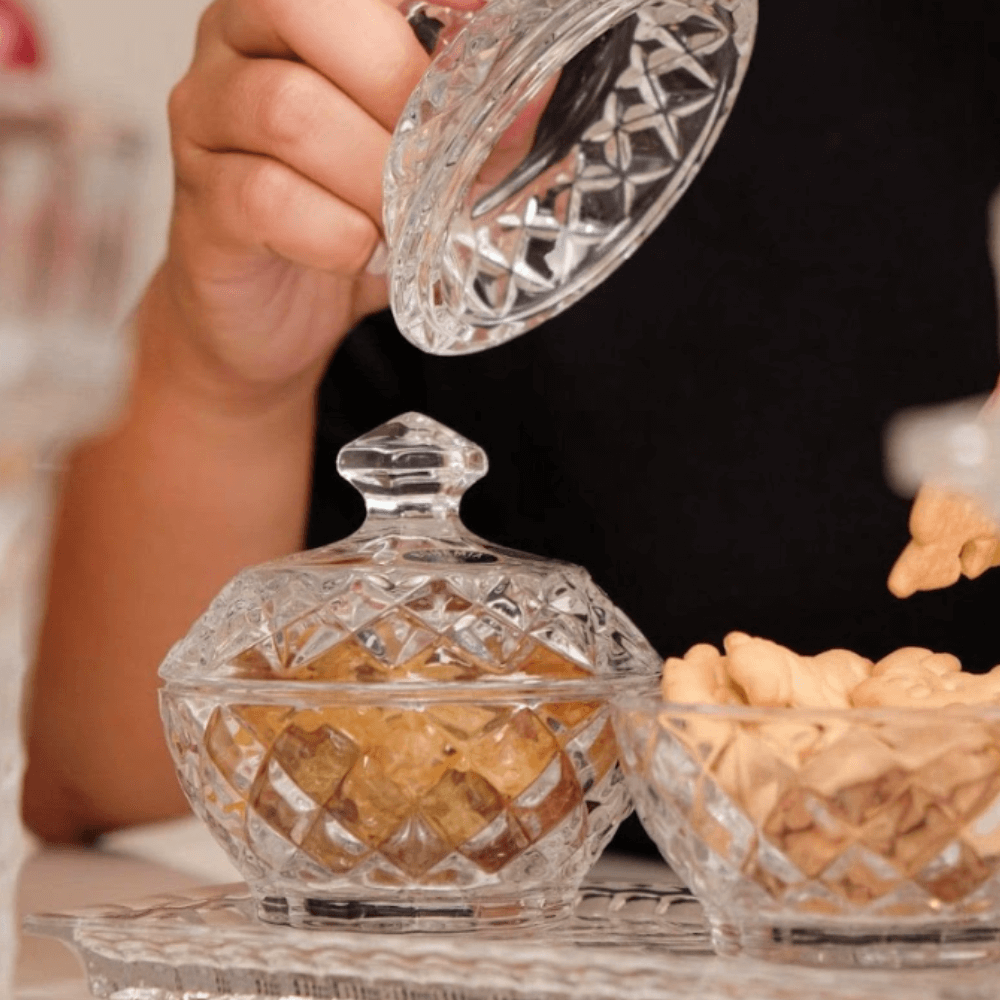 Set hũ đựng đường, bánh kẹo pha lê 3 món BOHEMIA Crystal (1 đĩa + 2 thố)