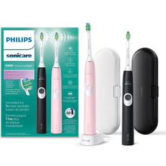 Set 2 bàn chải điện cao cấp Philips Sonicare 4300 HX6800/35 màu hồng và đen kèm hộp đựng du lịch