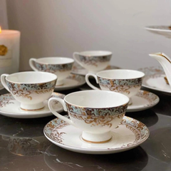 Đĩa 3 tầng bộ trà sứ xanh ngọc dây vàng Imperial London