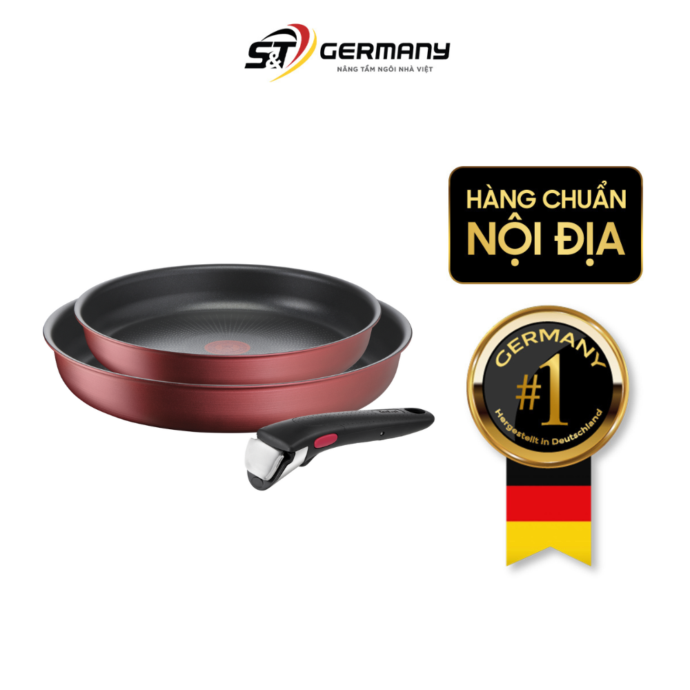 Set 2 chảo chống dính TEFAL 22 + 26cm Ingenio Daily Chef L3989622 cán rời màu đỏ