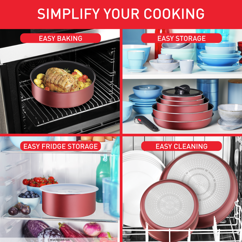 Set 2 chảo chống dính TEFAL 22 + 26cm Ingenio Daily Chef L3989622 cán rời màu đỏ