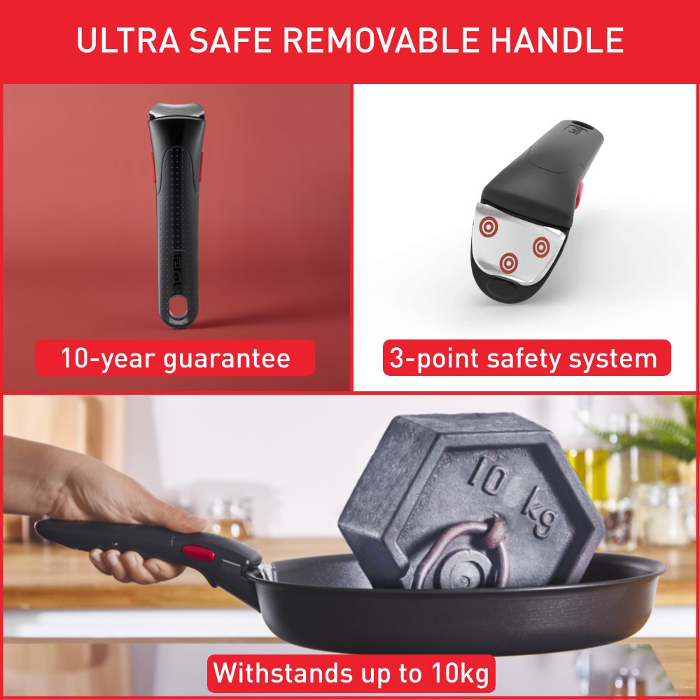 Set 2 chảo chống dính TEFAL 22 + 26cm Ingenio Daily Chef L3989622 cán rời màu đỏ