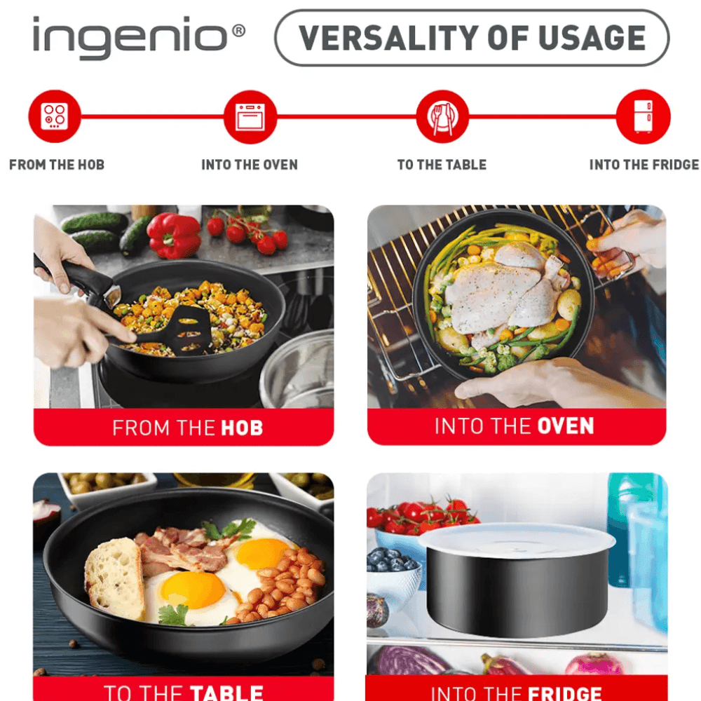 Set 2 chảo chống dính TEFAL 24 + 26cm Ingenio Daily Chef L7619022 cán rời màu đen
