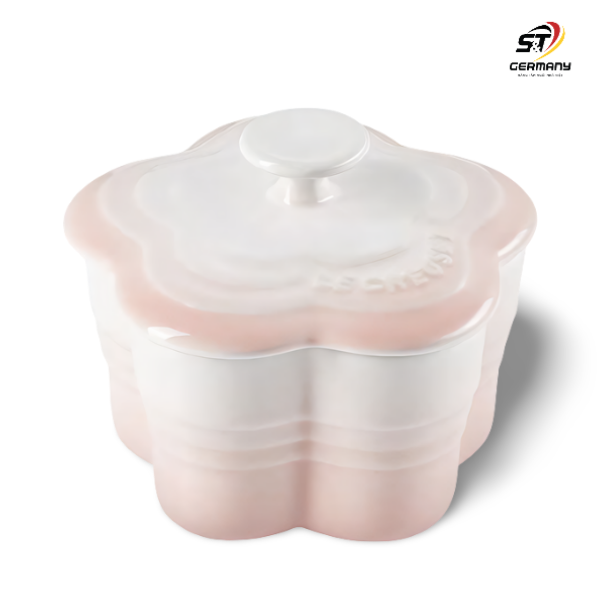 Hũ hình hoa có nắp Le Creuset màu hồng vỏ sò shell pink