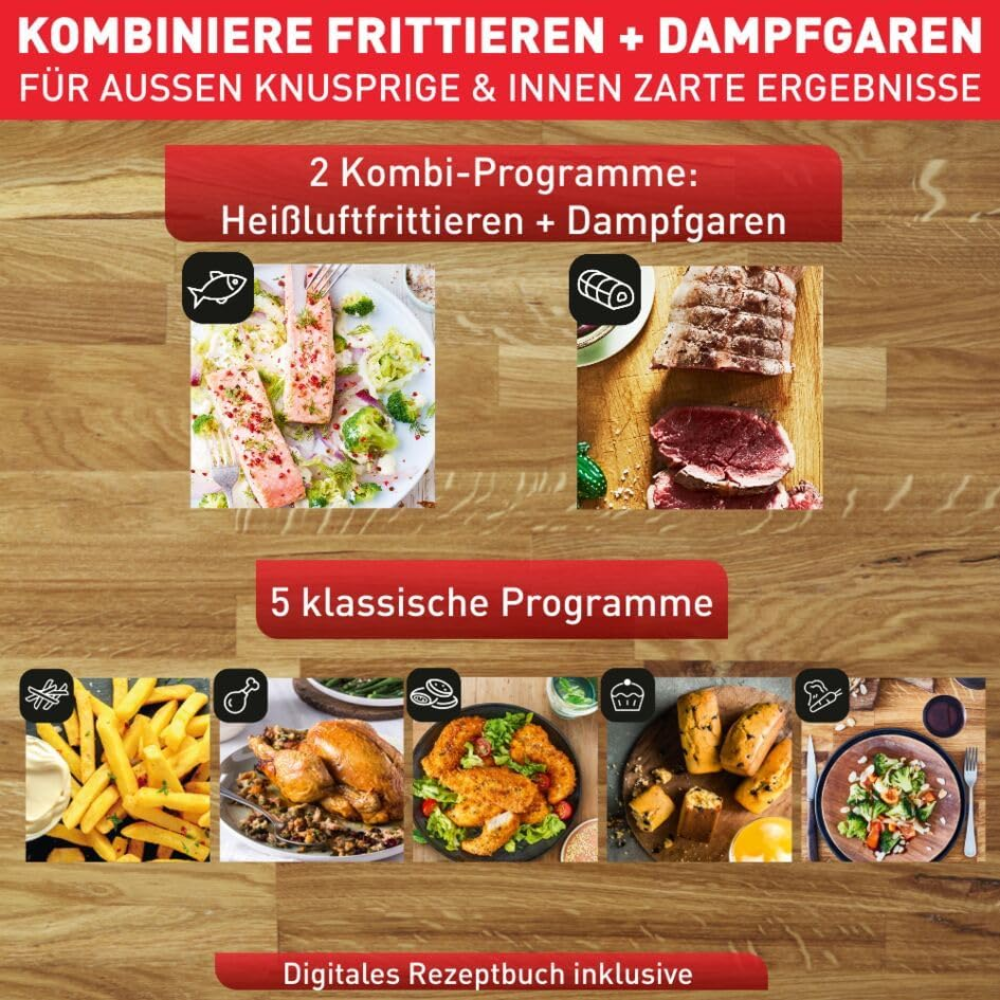 Nồi chiên không dầu kiêm hấp, nướng TEFAL FW2018 3in1 6,5L màu đen