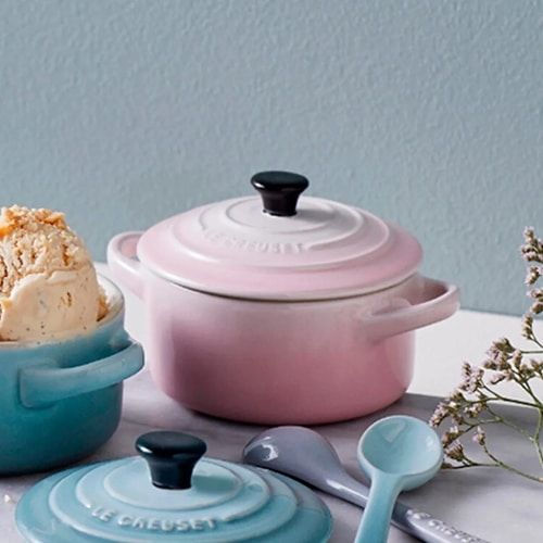 Bộ 4 nồi mini Le Creuset Metallics Chiffon Pink, Rosenquarz, Violett, Nebelgrau (hồng đậm, hồng nhạt, hồng tía, xám)