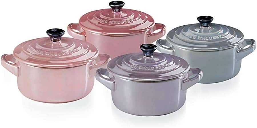 Bộ 4 nồi mini Le Creuset Metallics Chiffon Pink, Rosenquarz, Violett, Nebelgrau (hồng đậm, hồng nhạt, hồng tía, xám)