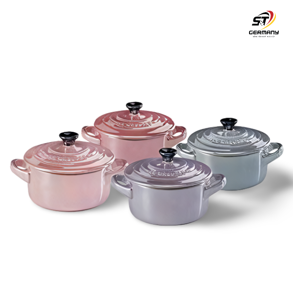 Bộ 4 nồi mini Le Creuset Metallics Chiffon Pink, Rosenquarz, Violett, Nebelgrau (hồng đậm, hồng nhạt, hồng tía, xám)