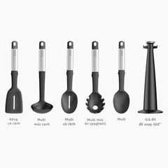 Bộ 5 dụng cụ nấu ăn silicone đế xoay 360° Joseph Joseph Elevate (Steel) 10567