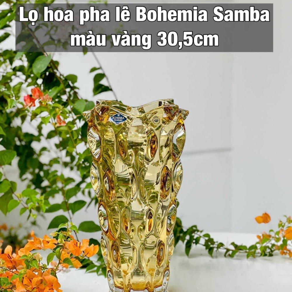 Bình hoa pha lê Bohemia Samba 30.5cm màu vàng