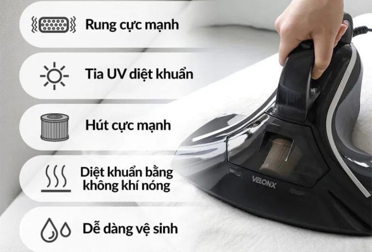 Máy hút bụi, tiệt trùng chăn ga gối nệm velonix đen