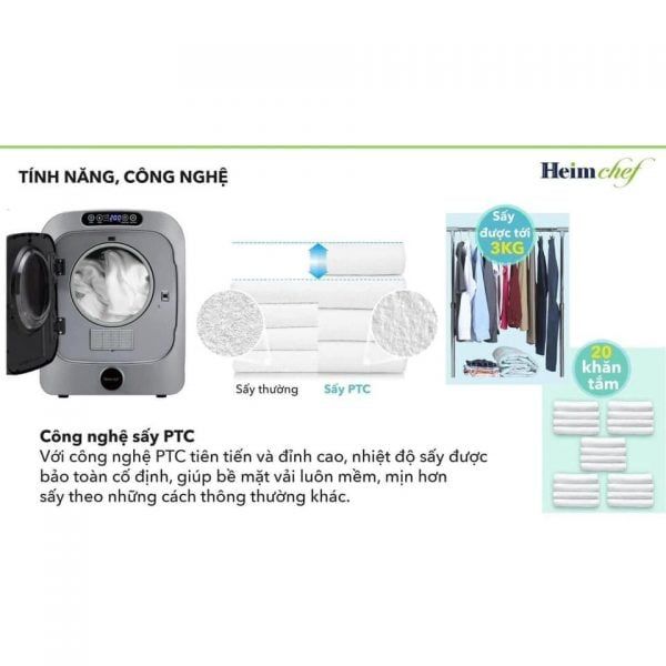 Máy sấy quần áo mini Heim Chef HCD-301UPR