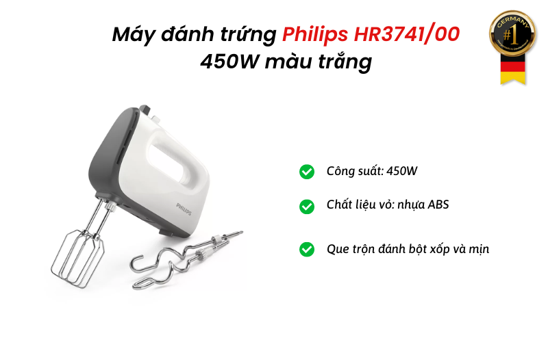 Máy đánh trứng Philips HR3741/00 450W màu trắng