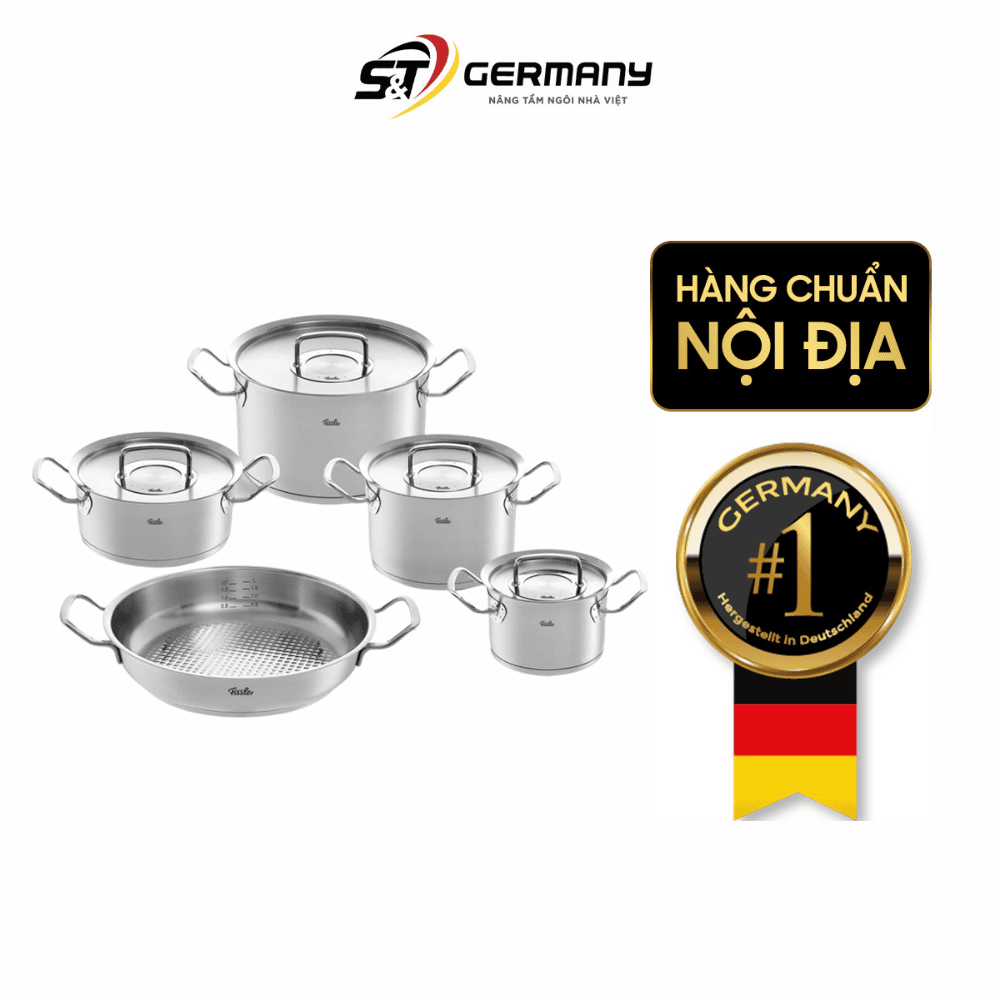 Bộ nồi Fissler Profi 5 món vung thép kèm chảo 2 quai 28cm made in Germany