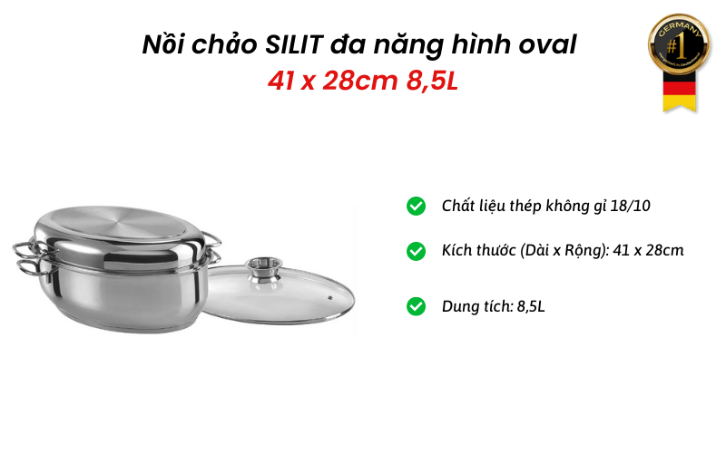 Nồi chảo SILIT đa năng hình oval 41 x 28cm 8,5L