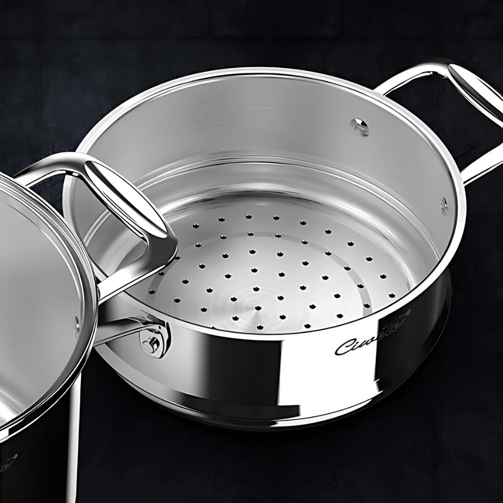 Bộ nồi inox cao cấp Ciwete 7 món có xửng hấp kèm chảo chống dính