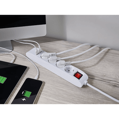 Ổ cắm điện cao cấp SILVERCREST 4 lỗ kèm 2 cổng sạc USB màu trắng